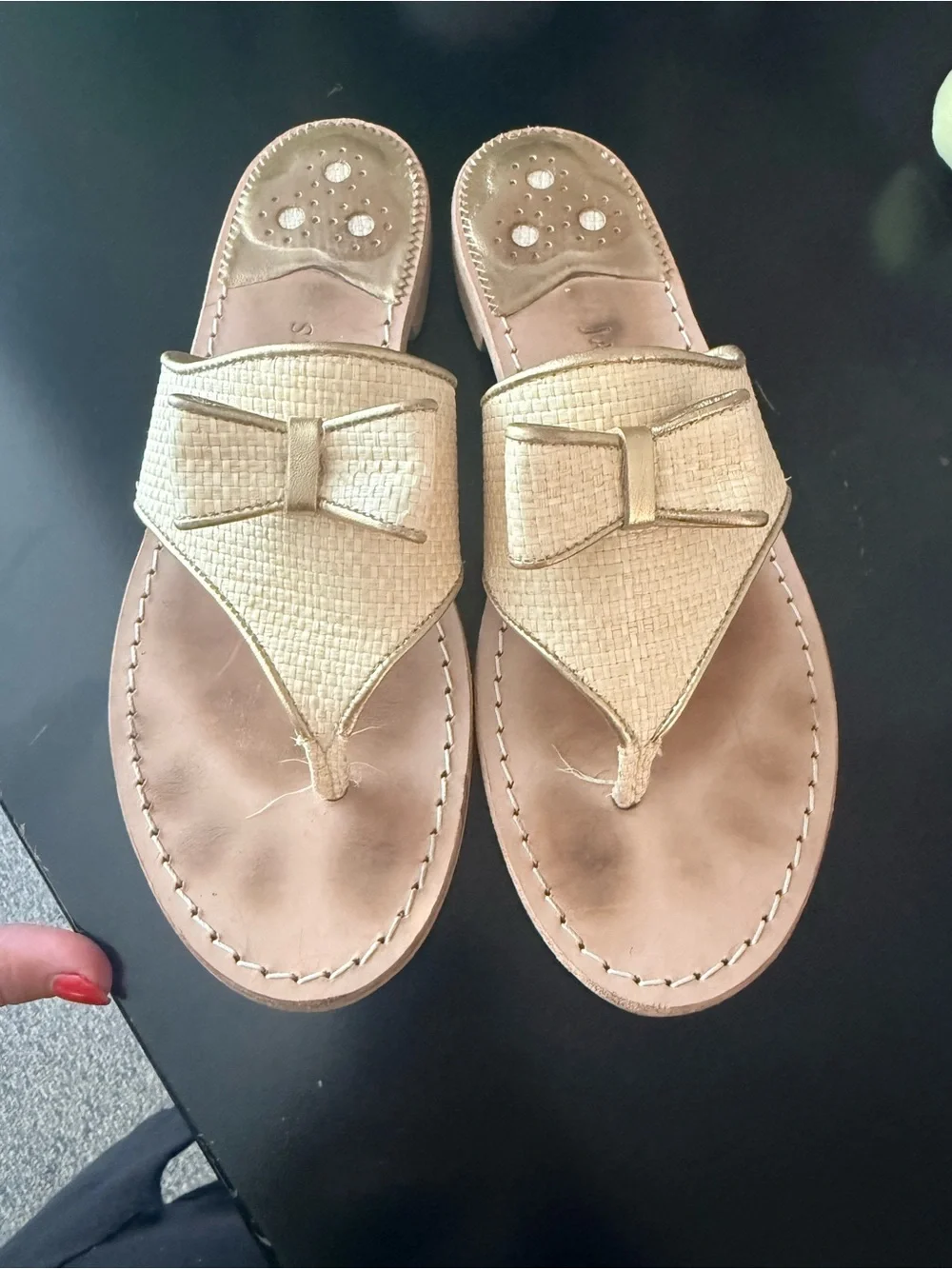 Jack Rogers Beige Bow Slide Sandals